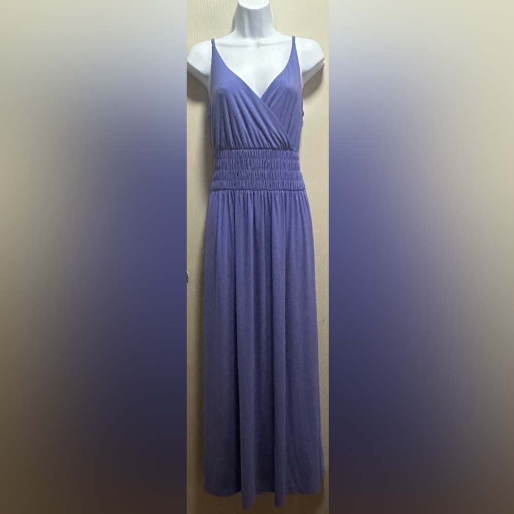 ✨💜White House Black Market WHBM Purple PeriwinkleV-Neck Ruched Maxi Dress Size M - Picture 2 of 16
